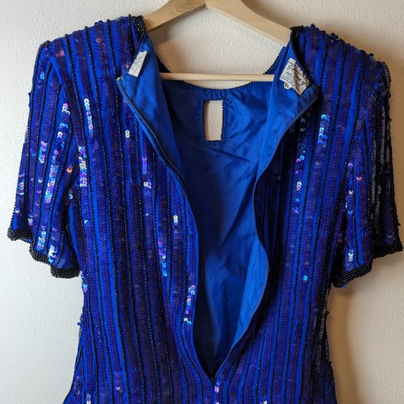 Vintage Stenay Blue Silk Sequined Top Size PL - Picture 7 of 7